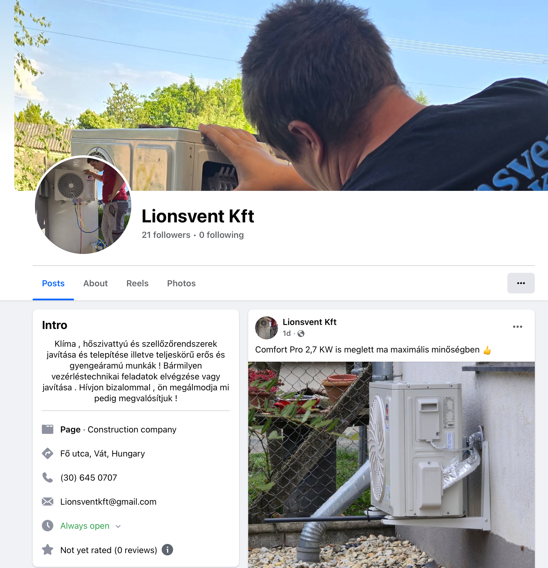 Lionsvent Kft. Facebook oldal előnézet